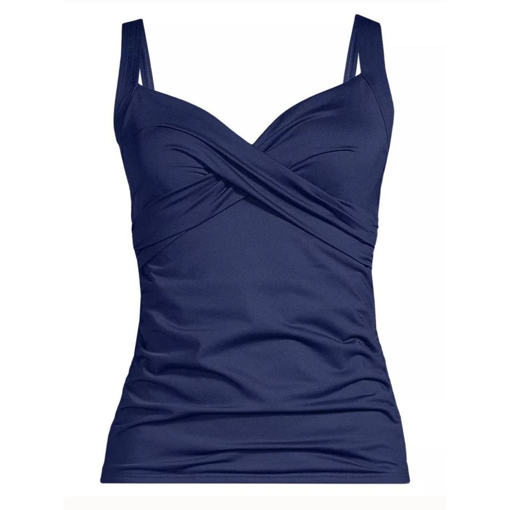 Lands End Tankini size 16 DD Cup Sweetheart Wrap Underwire Top Navy swimsuit